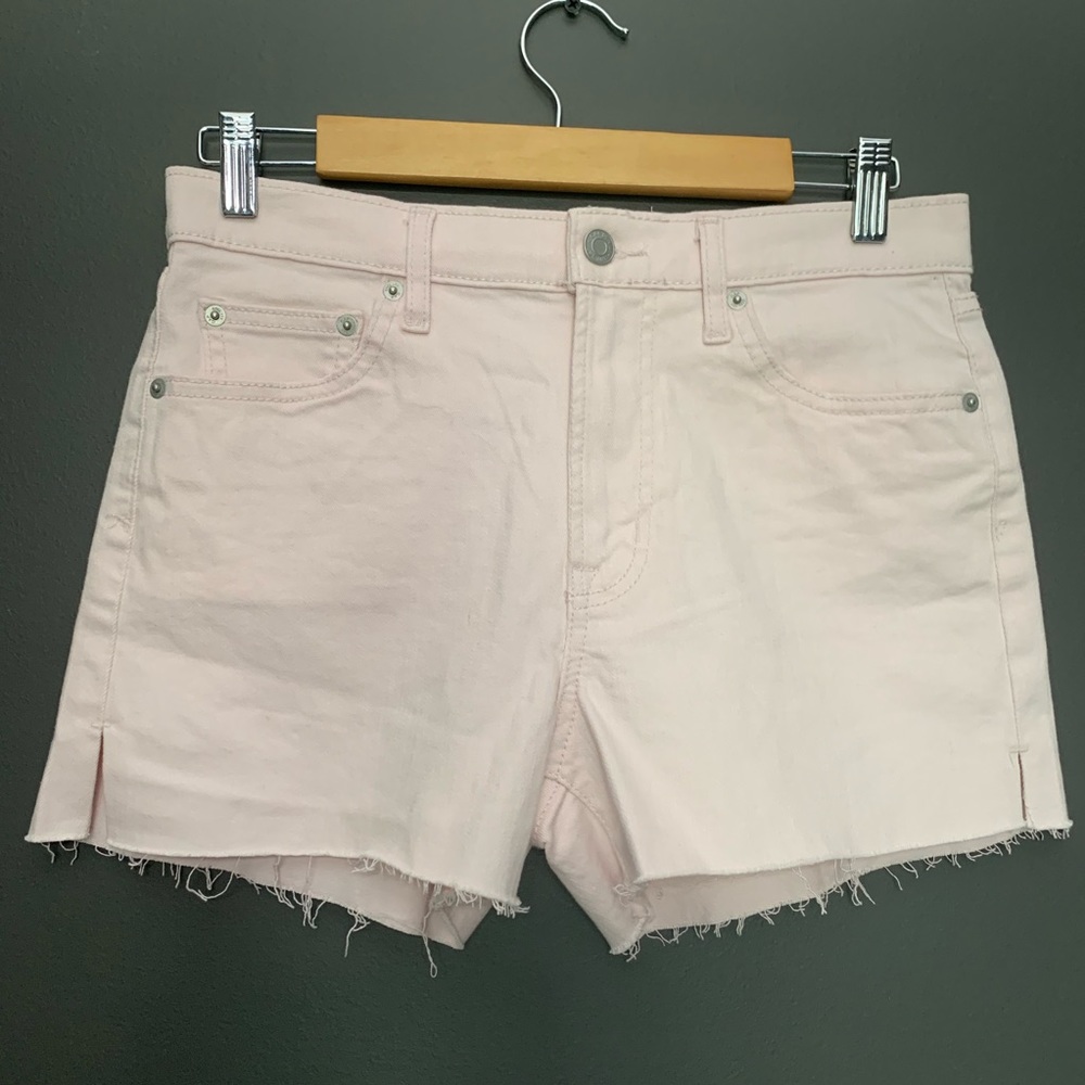 GAP High Rise 3” Pink Denim Raw Hem Shorts